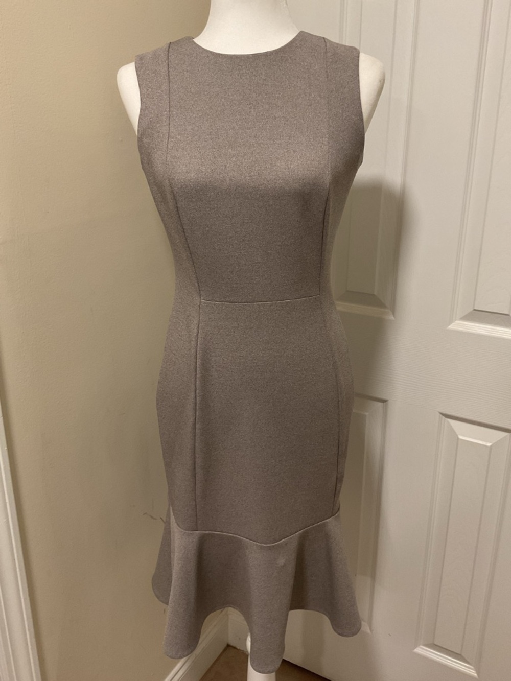 Calvin Klein Sleeveless Sheath Midi Dress in Taupe